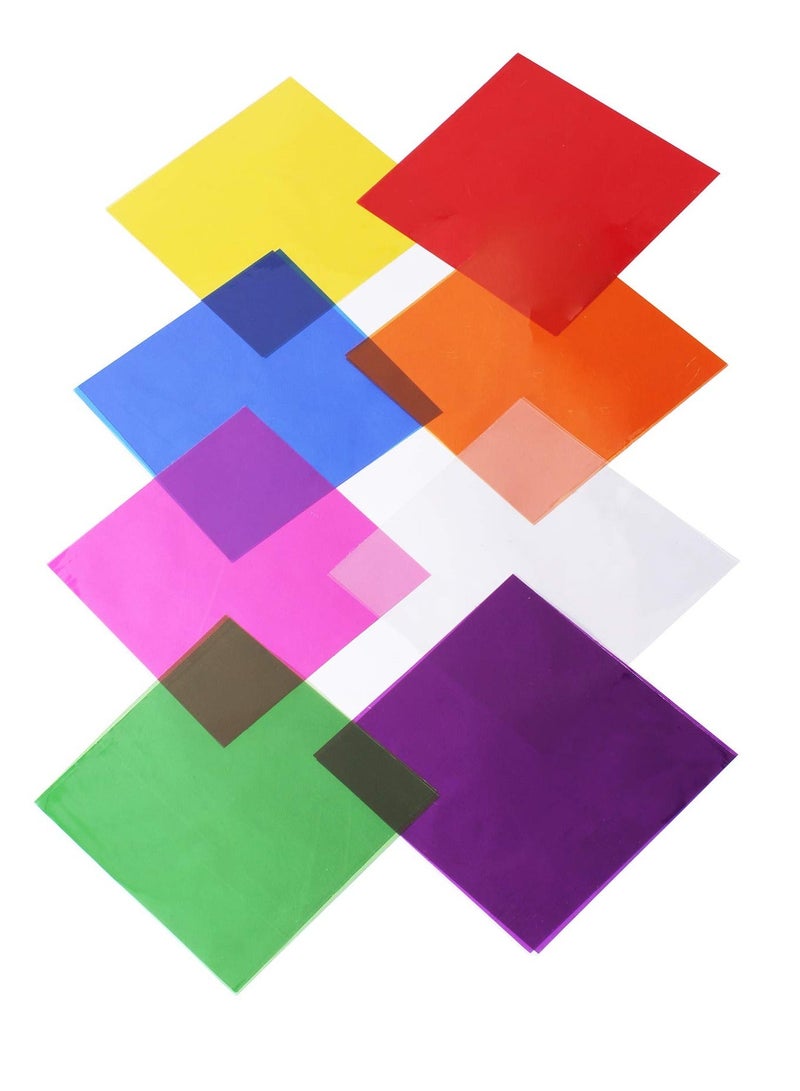 أوراق السيلوفان، لفائف سيلوفان ملونة لتزيين الحرف اليدوية، أوراق سيلوفان لفلتر الضوء الجل، 120 قطعة بحجم 7.5x7.5 بوصة - Image 1