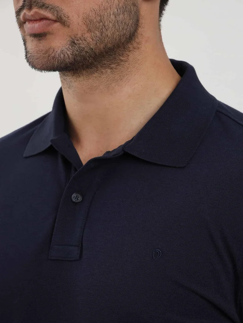 دوفي Navy Blue Men's Slim Fit Plain Polo Neck Tshirt - 105091