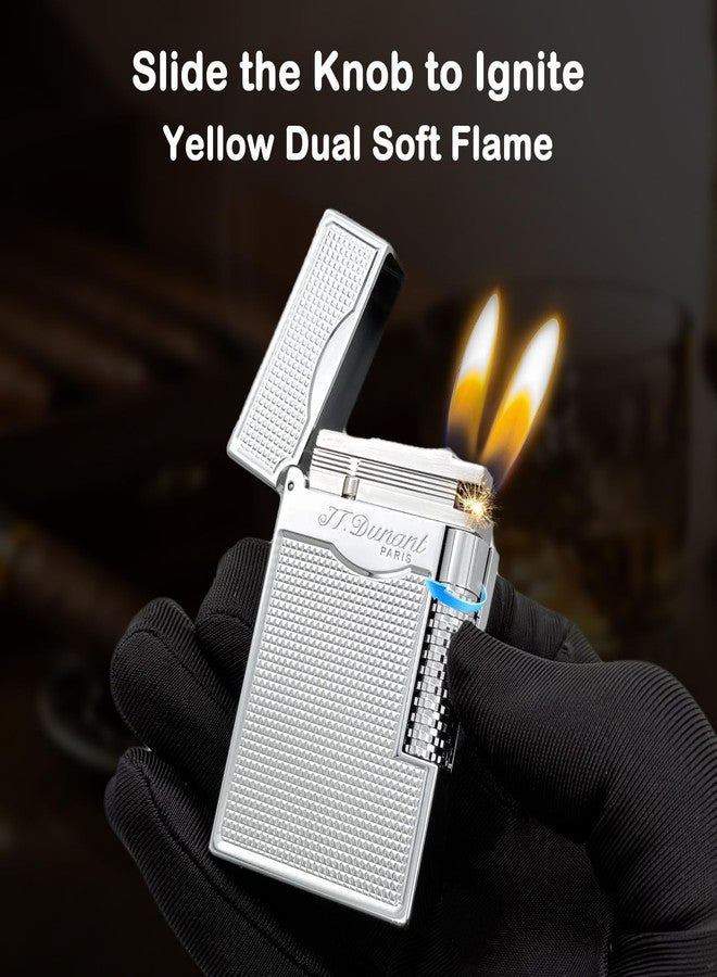 ولاعة JTDunant Classic Ligne 2 Style - صوت "بينغ" مميز، ولاعة نحاسية منزلقة جانبية، لهب ناعم قابل للتعديل، هدية فاخرة للرجال، الأب، الصديق، الزوج (لهب مزدوج فضي) - Image 2