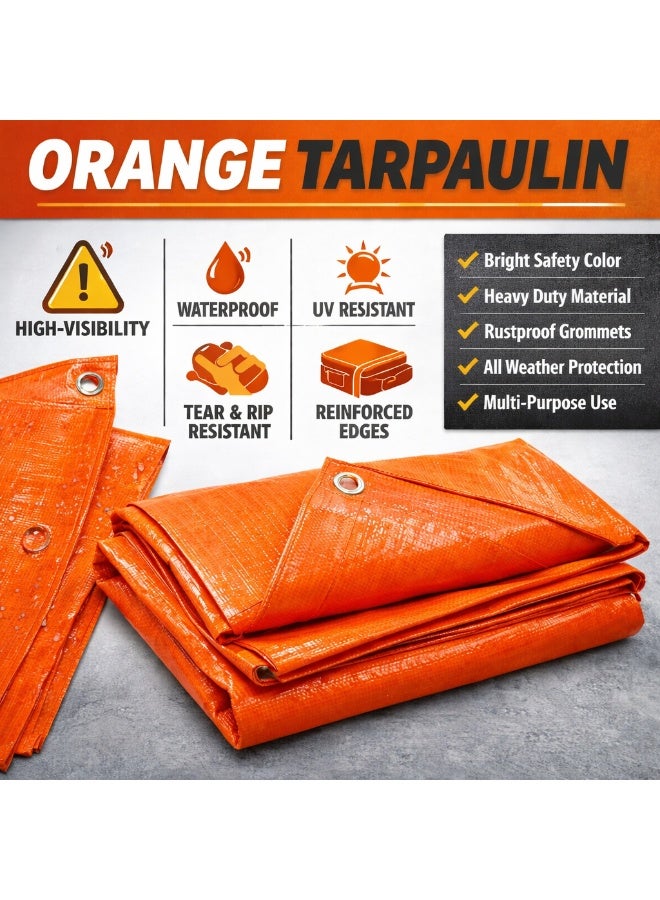 Midwest Orange Tarpaulin Heavy Duty Waterproof – High Visibility UV Resistant Plastic Cover Sheet with Reinforced Edges & Rustproof Grommets - Image 1
