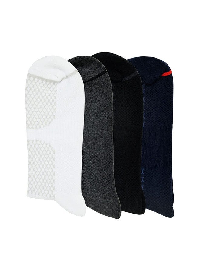 BALENZIA SocksXpress Men's Cushioned High Ankle Sports/Gym Socks (Free Size) Made with 100% Cotton & Spandex. Pack of 4 (Multicolour) | Terry/Towel Ankle Socks for Men. - Image 3