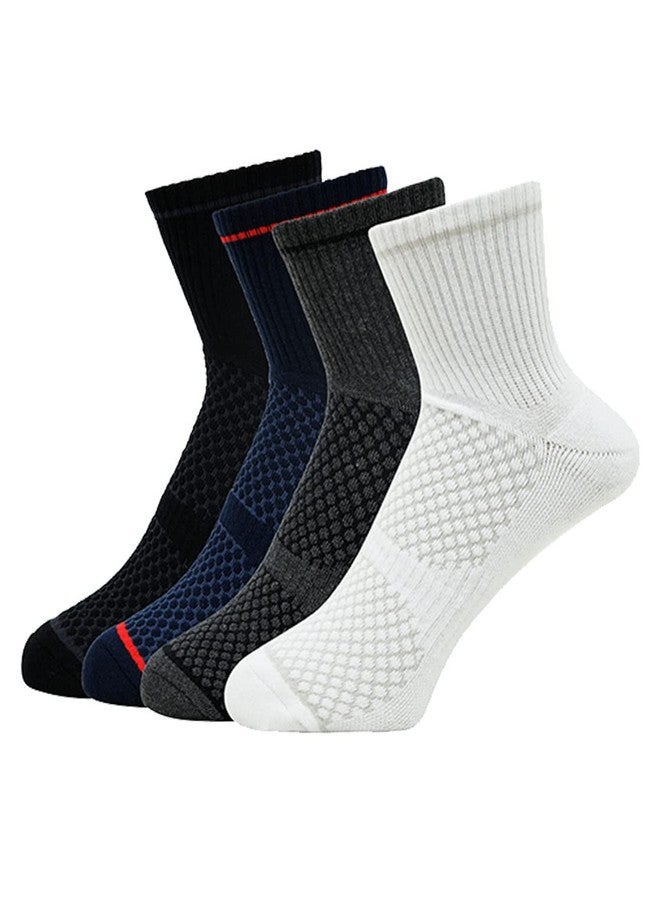BALENZIA SocksXpress Men's Cushioned High Ankle Sports/Gym Socks (Free Size) Made with 100% Cotton & Spandex. Pack of 4 (Multicolour) | Terry/Towel Ankle Socks for Men. - Image 1