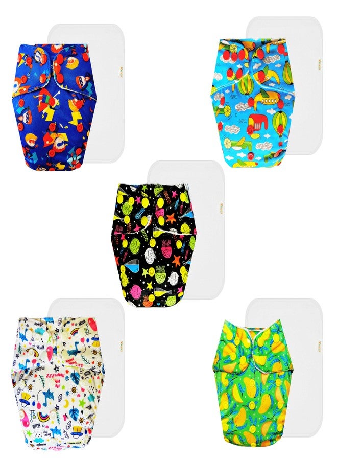 Dumbledo Premium Cloth Diaper with Cotton Insert (Pack of 5) | Dry Feel and Comfortable | 6-Layer Absorbent Pad | Travel Friendly | Ideal for Toddlers | 3 Months - 3 Years | Unisex Baby - Image 1