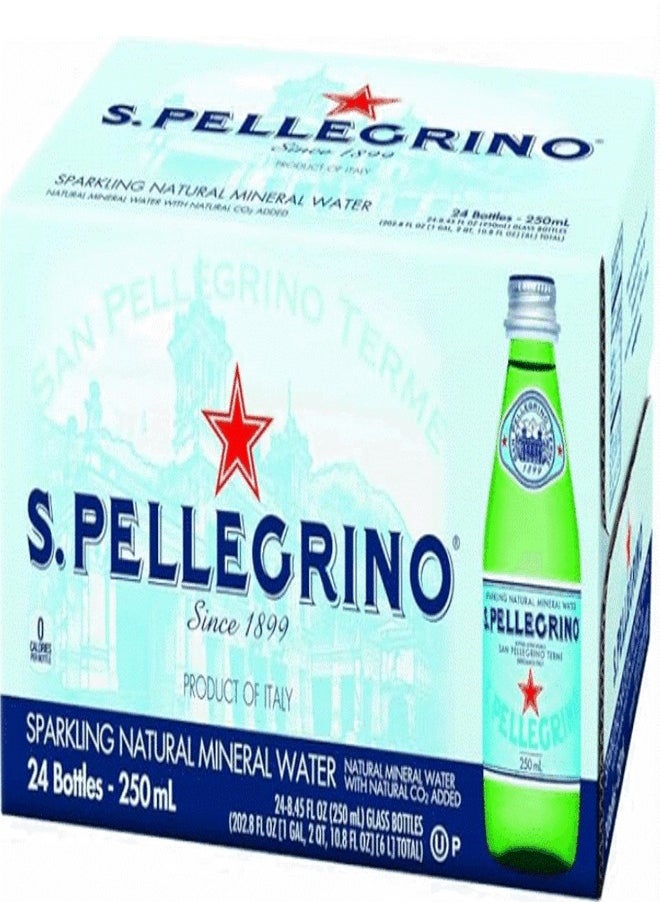 Sanpellegrino Sparkling Glass Bottle Natural Mineral Water, 250 ML (Pack Of 24) 
