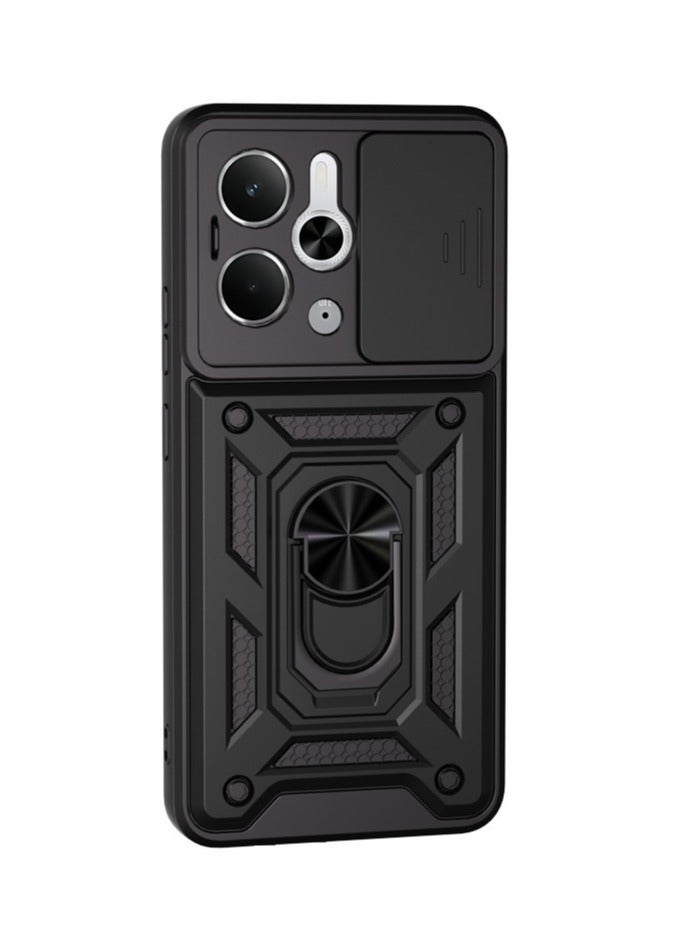 جراب حمايه مقاوم للصدمات وحمايه للكاميرا مزود بدبله معدنيه متوافق مع  Realme 14T / Realme 14 5G  (اسود)