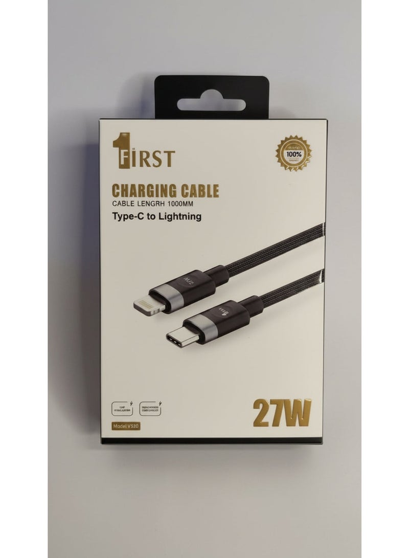 فيرست 1 كابل فرست 1 v330 بقدرة 27 واط لشحن الهواتف بنظام الشحن السريع, مع منافذ Type-C الي  Lightning - Image 1
