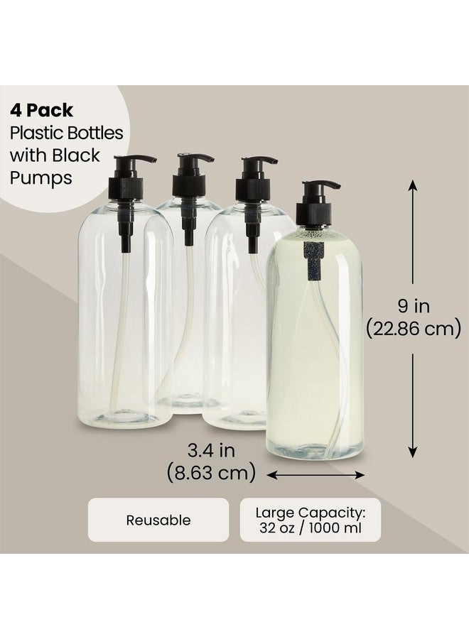 اوكونا اوتبوست زجاجات مضخة سعة 32 أونصة للشامبو والبلسم، عبوة من 4 زجاجات شامبو فارغة قابلة لإعادة التعبئة، لا تنسكب، موزع صابون شفاف كبير مع مضخات سوداء، تستخدم لصابون اليد وغسول الجسم واللوشن - Image 2