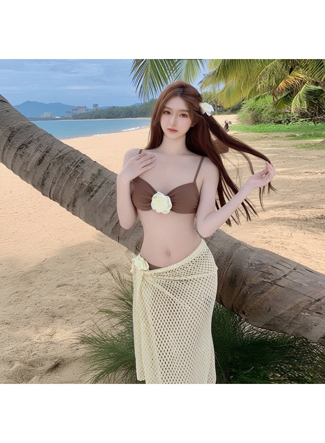 New Popular Flower Bikini Swimsuit For Women, High-end Island Vacation Skirt Hot Girl, Beautiful Photo