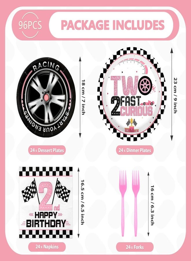 Grencian مجموعة غرينسيان من 96 قطعة من أطباق ومناديل ورقية مزينة بسيارات سباق وردية اللون، مثالية لحفلات أعياد الميلاد الثانية - Image 2