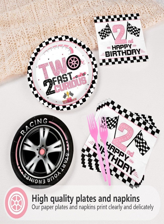 Grencian مجموعة غرينسيان من 96 قطعة من أطباق ومناديل ورقية مزينة بسيارات سباق وردية اللون، مثالية لحفلات أعياد الميلاد الثانية - Image 3