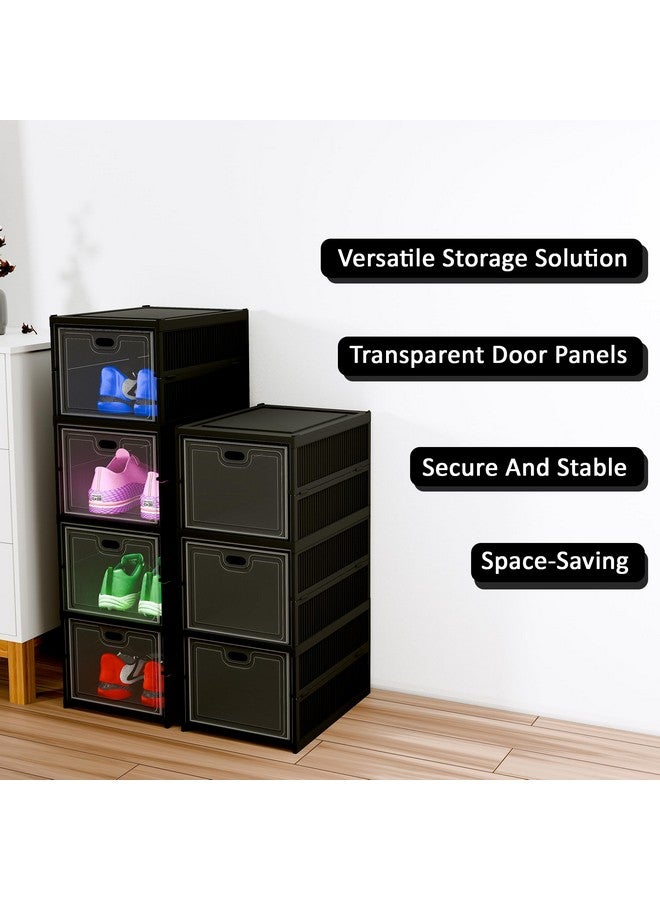 Kuber Industries Kuber Industries Plastic 5 Layer See Through Foldable Closed Shoes Racks for Home | Shoe Boxes Storage/Sneaker Shoe Box Stand | Organizer for Wardrobe | Collapsible Shoe Rack Storage | Matte Black  - Image 5