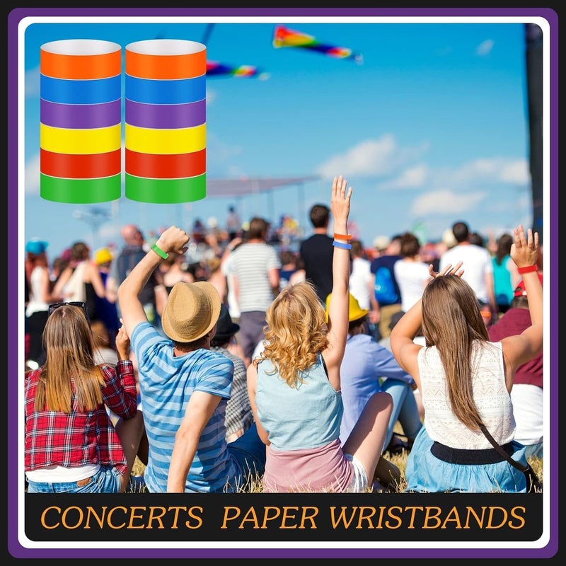 300 Counts Paper Wristbands Neon Wrist Bands Waterproof Hand Bands for Events Bulk Party Armbands Multi color Pack Adhesive Bracelets Identification Wristbands for Concert Classroom - Image 5