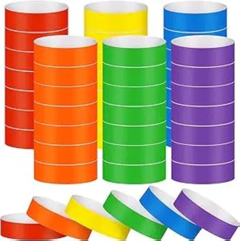 300 Counts Paper Wristbands Neon Wrist Bands Waterproof Hand Bands for Events Bulk Party Armbands Multi color Pack Adhesive Bracelets Identification Wristbands for Concert Classroom - Image 1