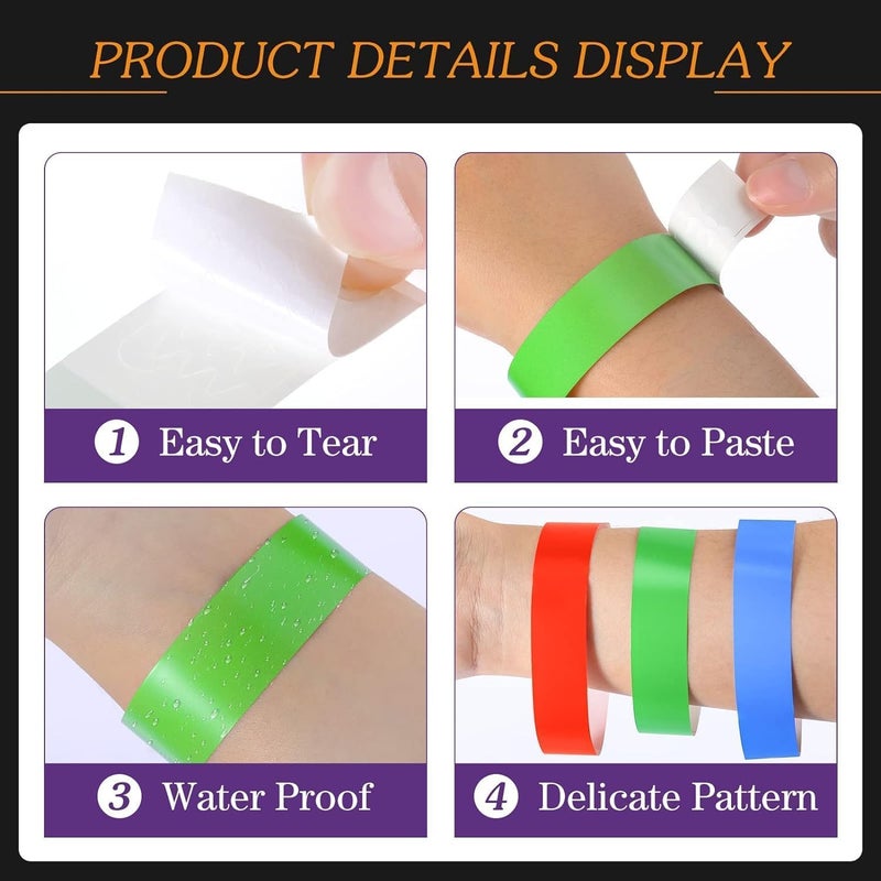 300 Counts Paper Wristbands Neon Wrist Bands Waterproof Hand Bands for Events Bulk Party Armbands Multi color Pack Adhesive Bracelets Identification Wristbands for Concert Classroom - Image 4