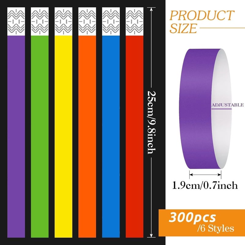 300 Counts Paper Wristbands Neon Wrist Bands Waterproof Hand Bands for Events Bulk Party Armbands Multi color Pack Adhesive Bracelets Identification Wristbands for Concert Classroom - Image 2