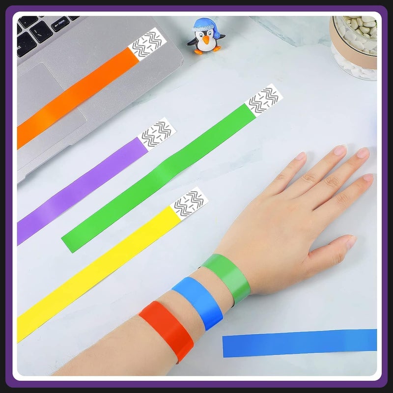 300 Counts Paper Wristbands Neon Wrist Bands Waterproof Hand Bands for Events Bulk Party Armbands Multi color Pack Adhesive Bracelets Identification Wristbands for Concert Classroom - Image 3