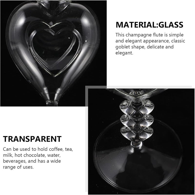 Heart Shaped Wine Glass with Stem and Glass Straw for Weddings and Parties for Valentine’s Day - Image 3