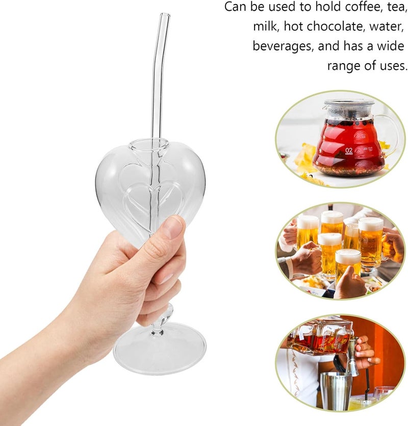 Heart Shaped Wine Glass with Stem and Glass Straw for Weddings and Parties for Valentine’s Day - Image 2