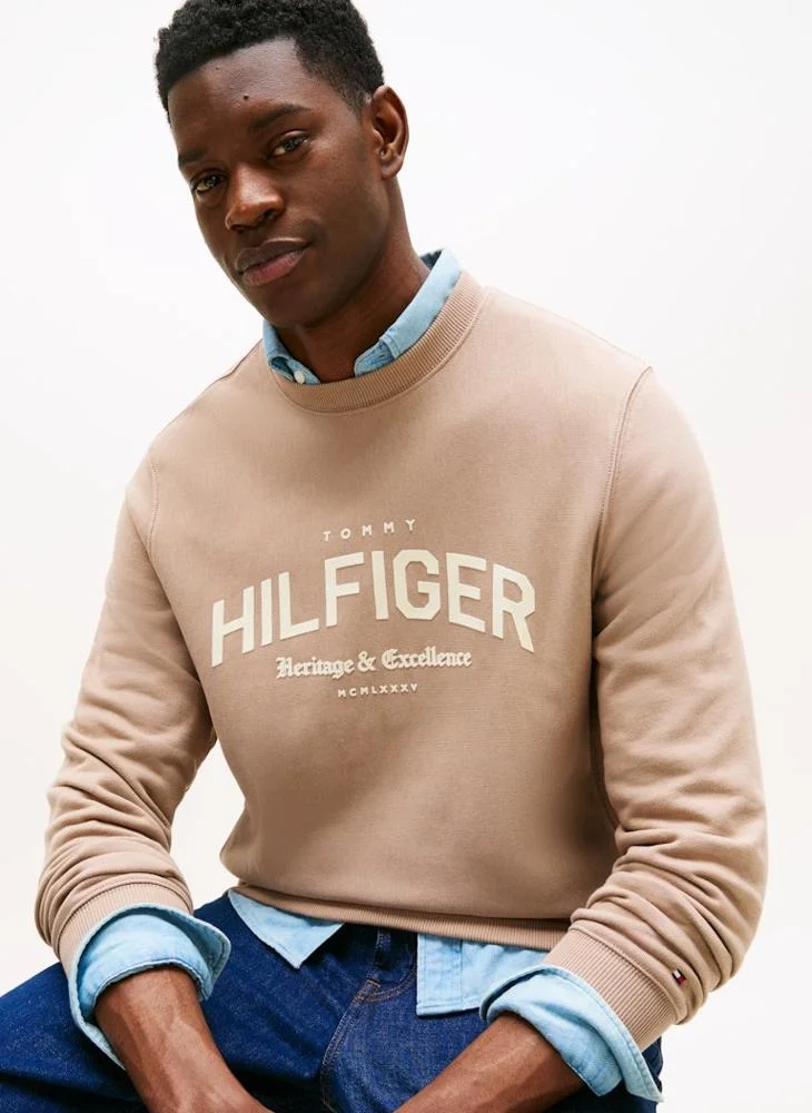 Tommy Hilfiger Beige Arch Logo Terry Crew Neck Sweatshirt for Men | Best Price UAE