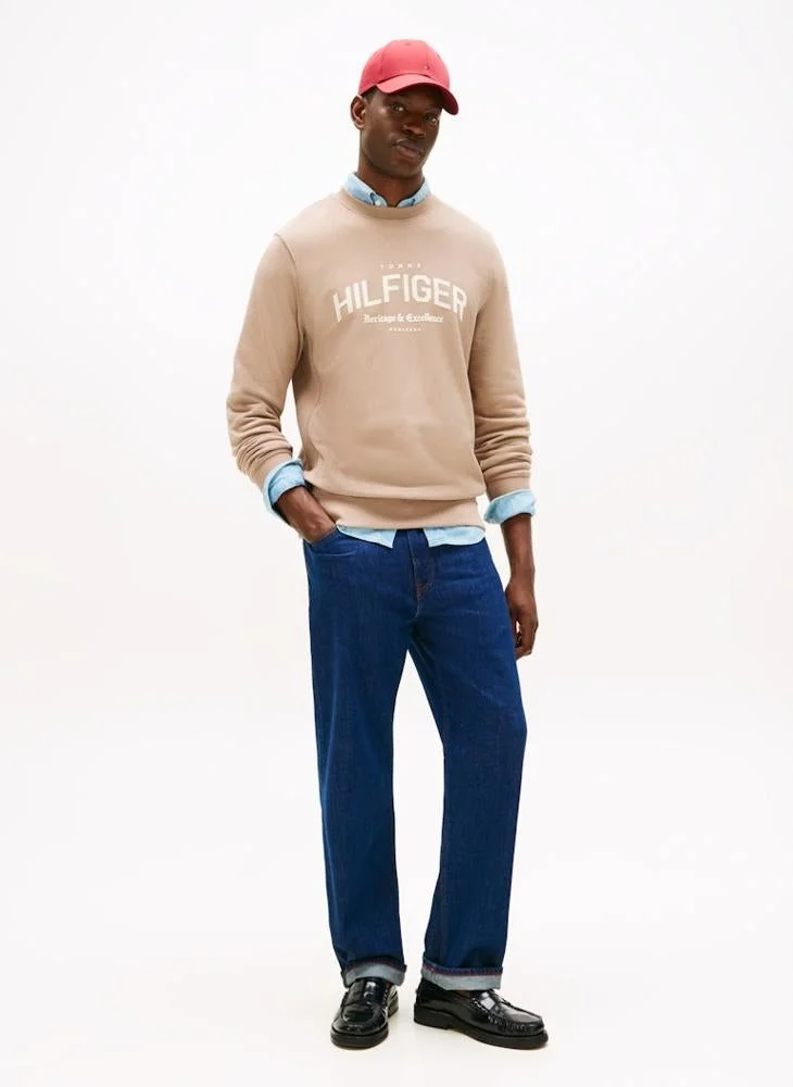 Tommy Hilfiger Beige Arch Logo Terry Crew Neck Sweatshirt for Men | Best Price UAE