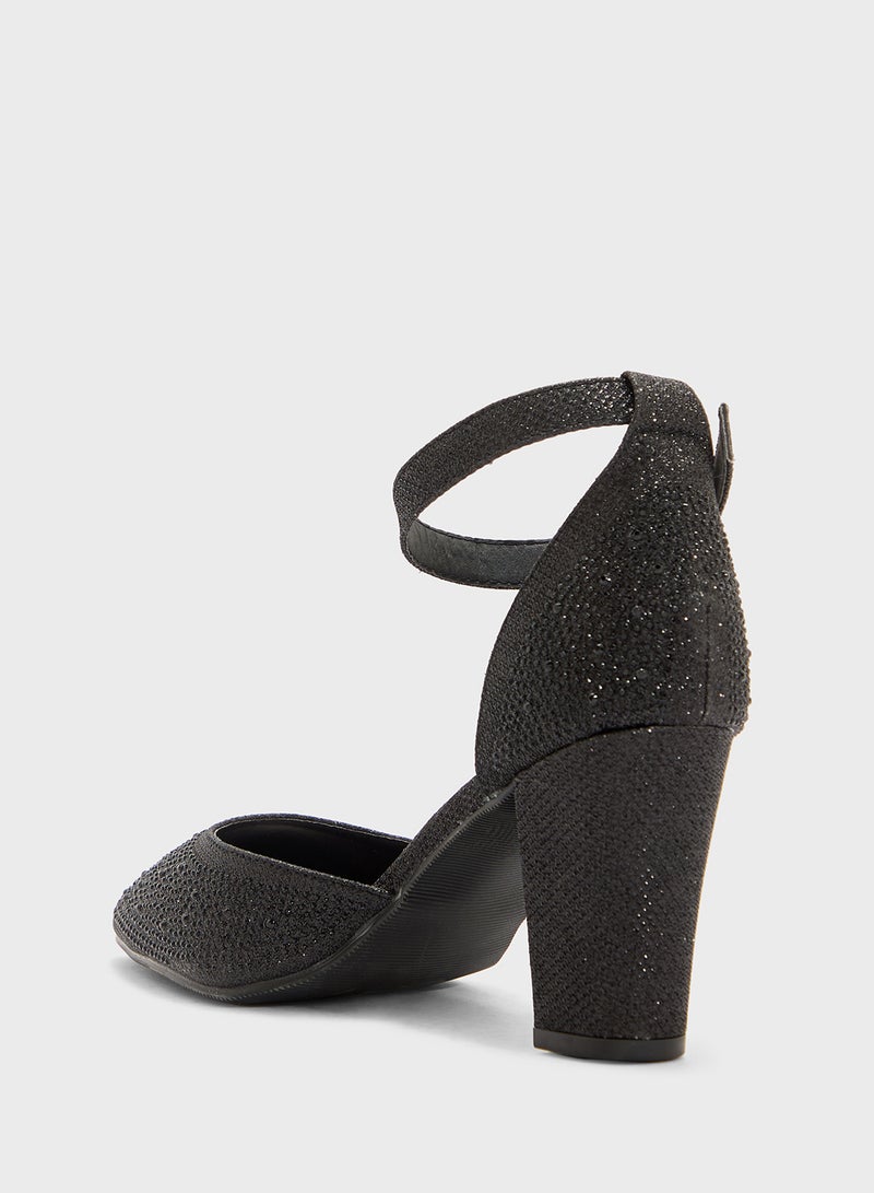 Anne Michelle Glitter Block Heel Pump  - Image 3