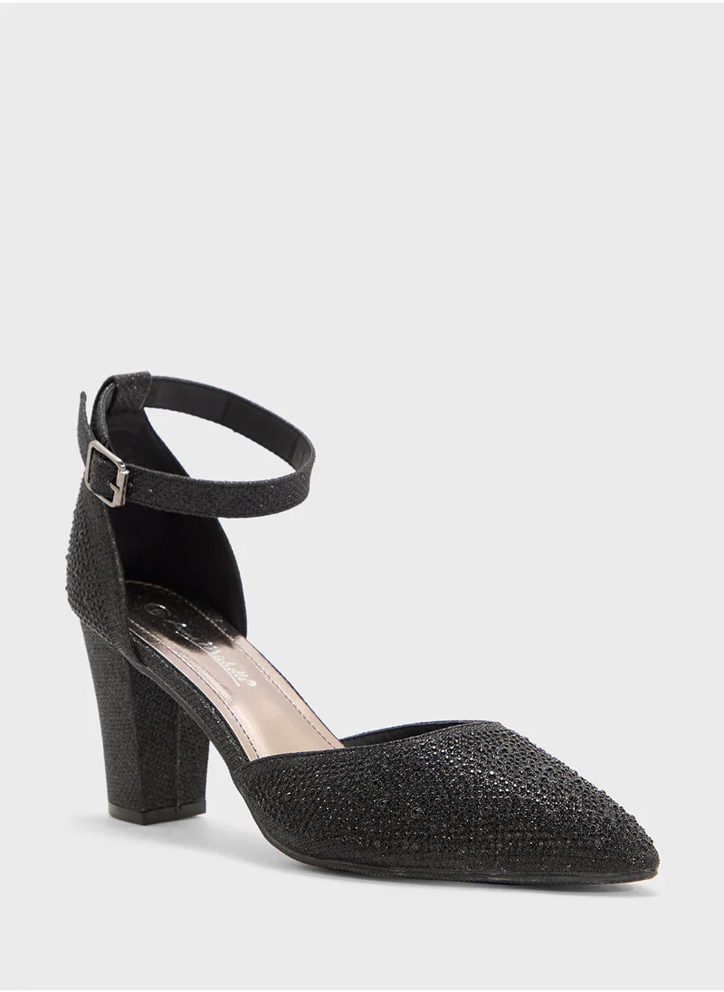 ELLA Glitter Block Heel Pump