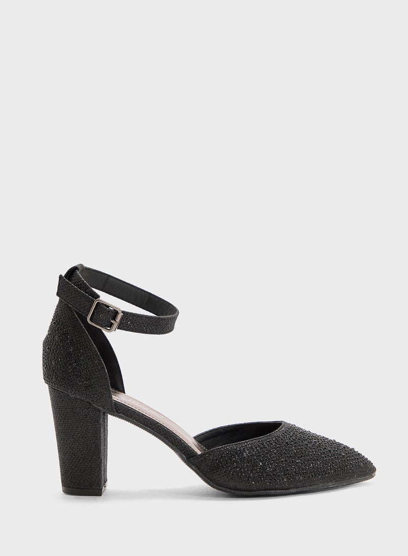 Anne Michelle Glitter Block Heel Pump  - Image 1