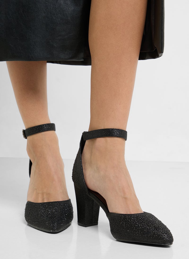 Glitter Block Heel Pump