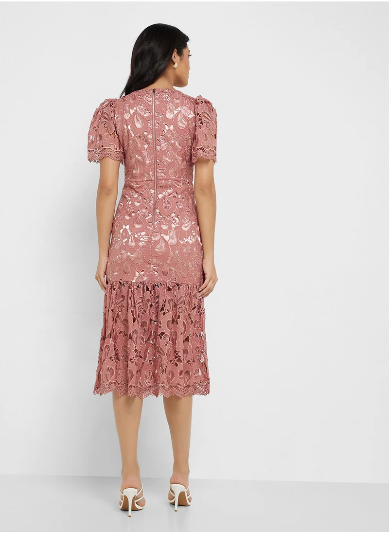 جاست مي Bow Detailed Short Sleeve Midi Dress
