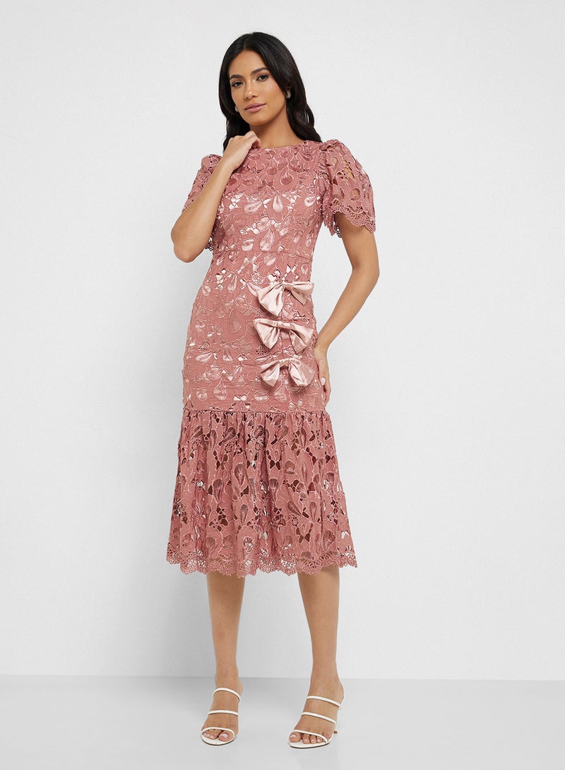 Just Me Lace Bow Midi Dress - Image 4