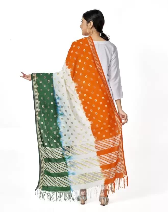 KBNBJ Republic Day/Independence Day Tricolor Stole, Dupatta, Scarf for Adults & Kids | Pack of 2pcs | Tiranga Accessories for Patriotic Celebrations | Lightweight & Comfortable - Image 3
