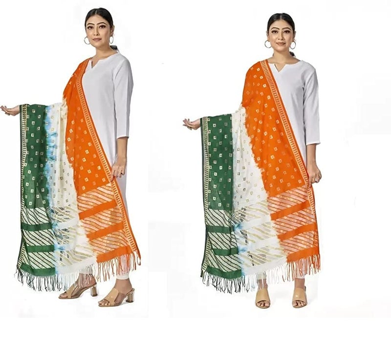 KBNBJ Republic Day/Independence Day Tricolor Stole, Dupatta, Scarf for Adults & Kids | Pack of 2pcs | Tiranga Accessories for Patriotic Celebrations | Lightweight & Comfortable - Image 1