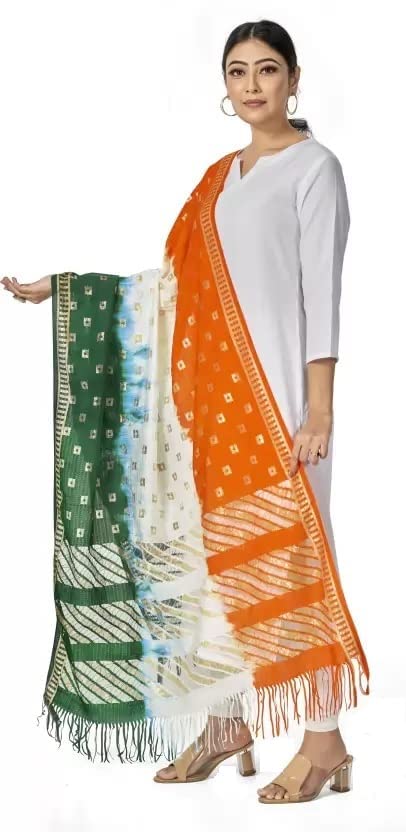 KBNBJ Republic Day/Independence Day Tricolor Stole, Dupatta, Scarf for Adults & Kids | Pack of 2pcs | Tiranga Accessories for Patriotic Celebrations | Lightweight & Comfortable - Image 2