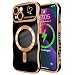 LCHULLE for iPhone 13 Case for Women Girls Compatible with MagSafe Cute Curly Wave Shape Magnetic Love Heart Pattern with Camera Lens Cover Luxury Plating Shockproof Phone Case Black - Image 2