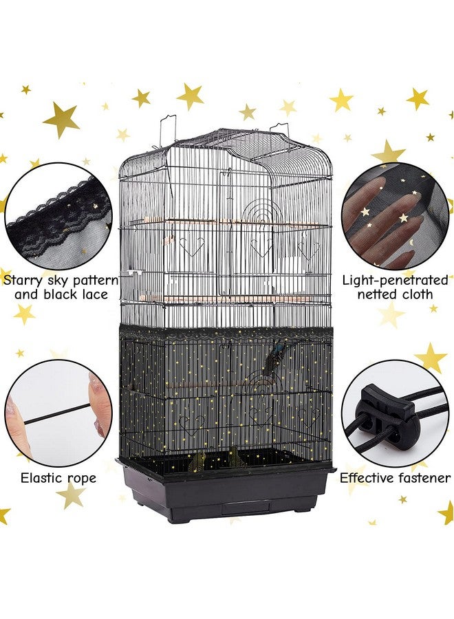 Shappy Large Bird Cage Cover Birdcage Nylon Mesh Net Cover Seed Feather Catcher Twinkle Star Universal Birdcage Cover Bird Seed Guard Skirt for Parakeet Macaw African Round Square Cage (Black, L)  - Image 3