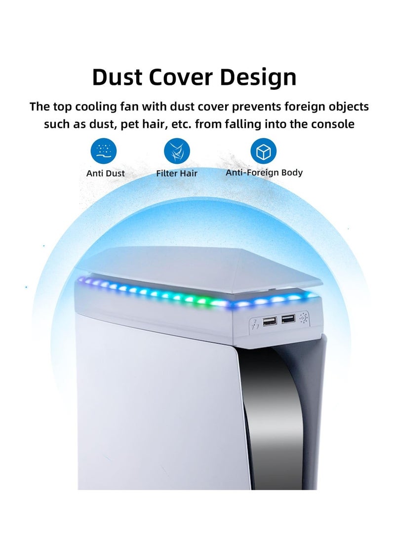 FlashHawk - Dustproof Top Cooling Fan for PS5 with 7 Modes RGB Light, Low Noise Cooler Compatible with Playstation 5 - Image 1
