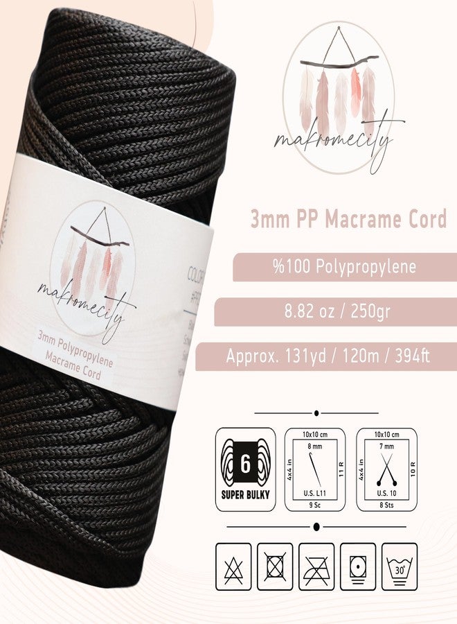 Makromecity Macrame Yarn 3 mm x 120 m Black Premium Polyester Macrame Cord Polypropylene Yarn Crafts for Wall Hangings Shoulder Bag Handbag Runner Dummy Chain Place Plate - Image 2