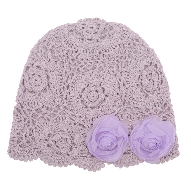 ZLYC Women Cotton Crochet Slouchy Beanie Hat Handmade Knit Summer Skull Cap, Decorative Flowers Lavender Purple - Image 5