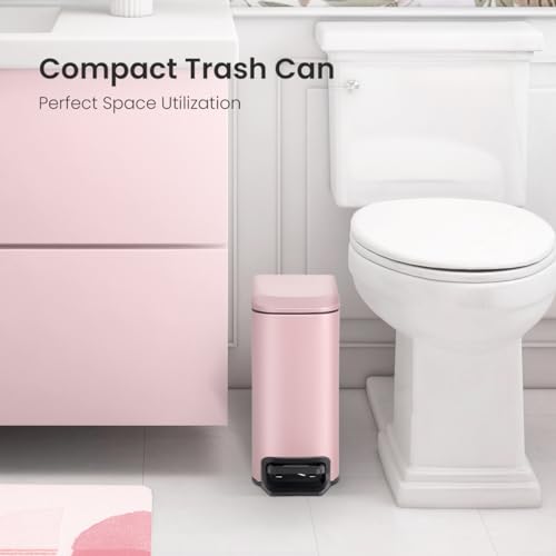 Cesun Small Bathroom Trash Can with Lid Soft Close, Step Pedal, 6 Liter / 1.6 Gallon Stainless Steel Garbage Can with Removable Inner Bucket, Anti-Fingerprint Finish (Pink) - Image 2