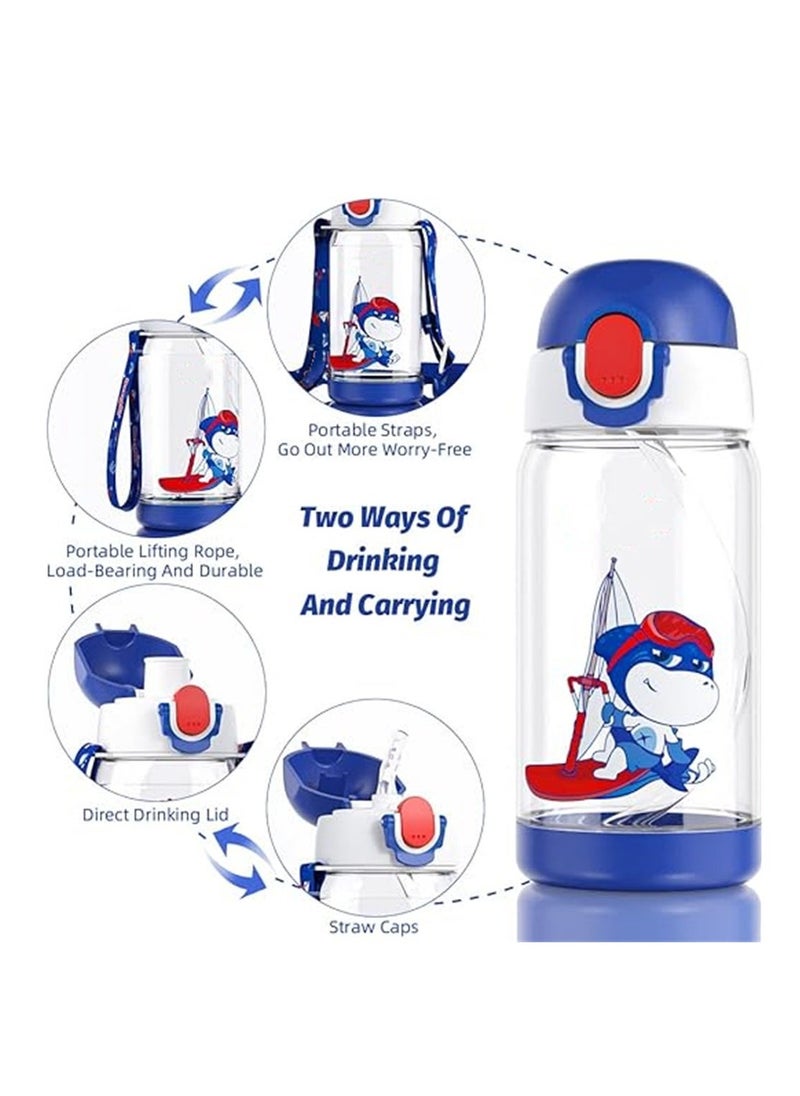 Kids Water Bottle with Straw, BPA Free, Flip Nozzle, Child Water bottle with Two Lids, Carry Loop Lightweight, Leak-Proof, 500ml Drinking Bottle, Kid School Girls Boys Sports Bottles, 1 Pcs  - Image 3