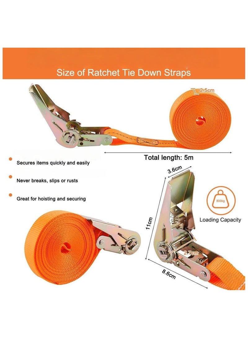 Soofam Ratchet Tie Down Straps 2.5cm*5m 2 Pcs, Adjustable Cargo Lashing Ratchet Belts 800kg Break Strength Heavy Duty Cargo Tiedowns with Cam Buckle Securing Cargo Straps for Car Motorcycle Trailer Truck Load  - Image 3