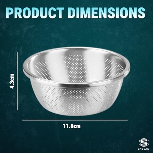 Snevad Stainless Steel Round Colander Water Drain Basket Pasta Rice Food Draining Bowl with Basin for Vegetable, Fruits, Pasta, Salad Mixing, Heavy Duty & Dishwasher Safe Kitchen Strainer [20x20x9.5] - Image 2