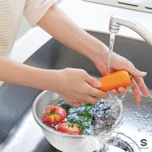 Snevad Stainless Steel Round Colander Water Drain Basket Pasta Rice Food Draining Bowl with Basin for Vegetable, Fruits, Pasta, Salad Mixing, Heavy Duty & Dishwasher Safe Kitchen Strainer [20x20x9.5] - Image 3