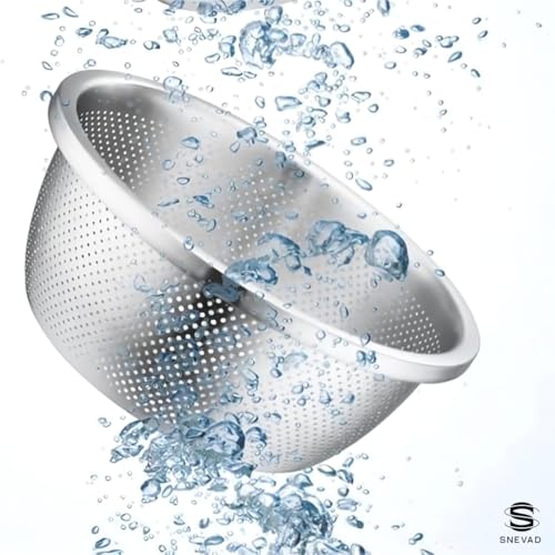 Snevad Stainless Steel Round Colander Water Drain Basket Pasta Rice Food Draining Bowl with Basin for Vegetable, Fruits, Pasta, Salad Mixing, Heavy Duty & Dishwasher Safe Kitchen Strainer [20x20x9.5] - Image 5