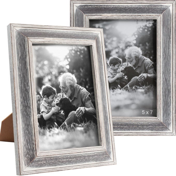 5X7 PICTURE FRAME DISTRESSED WOOD RUSTIC SOLID WOOD PHOTO FRAME 5 X 7 DISPLAY FOR TABLETOP AND WALL HIGH DEFINITION GLASS CARBONIZED BLACK 2 PACK