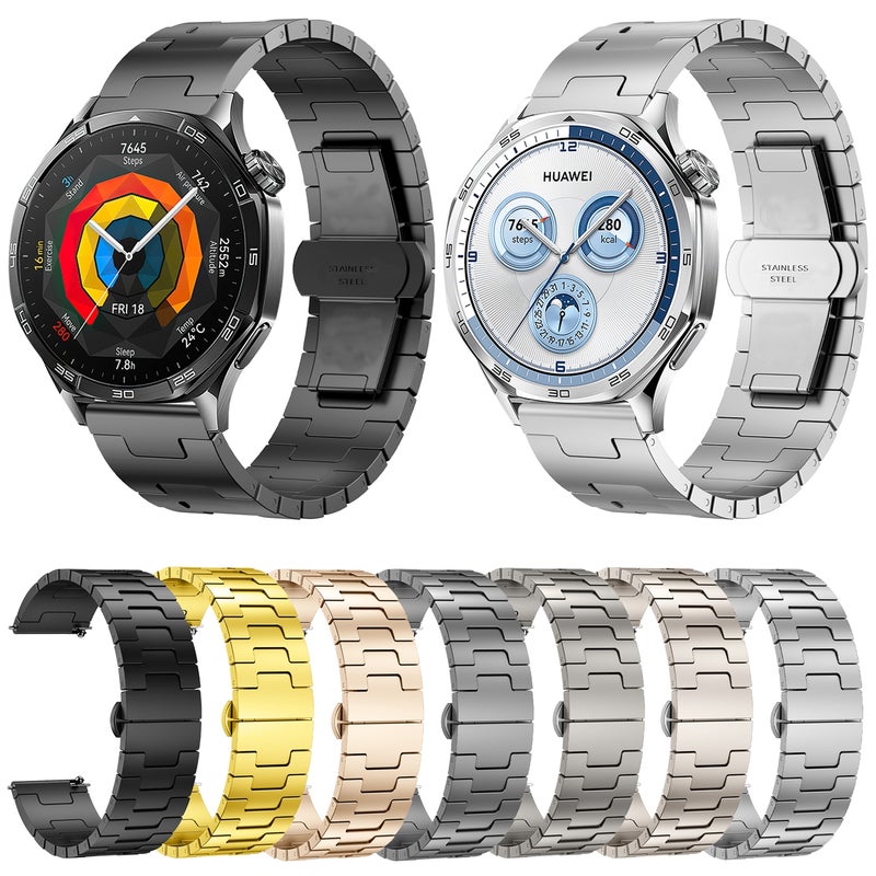 For Huawei Gt4 46Mm / Gt5 46Mm / Gt5 Pro 22Mm H-Shaped erfly Buckle Stainless Steel Watch Band(Titanium Color) - Image 4