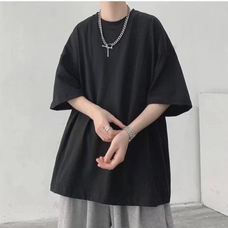 Summer Black And White Solid Color Short-Sleeved T-Shirt Men'S Korean Couple Loose Base Shirt Ins Half-Sleeved Five-Point T-Shirt Trend - Image 3