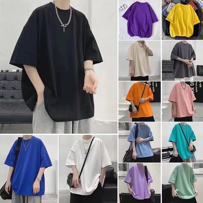 Summer Black And White Solid Color Short-Sleeved T-Shirt Men'S Korean Couple Loose Base Shirt Ins Half-Sleeved Five-Point T-Shirt Trend - Image 1