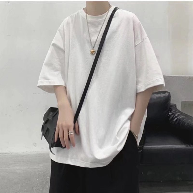 Summer Black And White Solid Color Short-Sleeved T-Shirt Men'S Korean Couple Loose Base Shirt Ins Half-Sleeved Five-Point T-Shirt Trend - Image 2