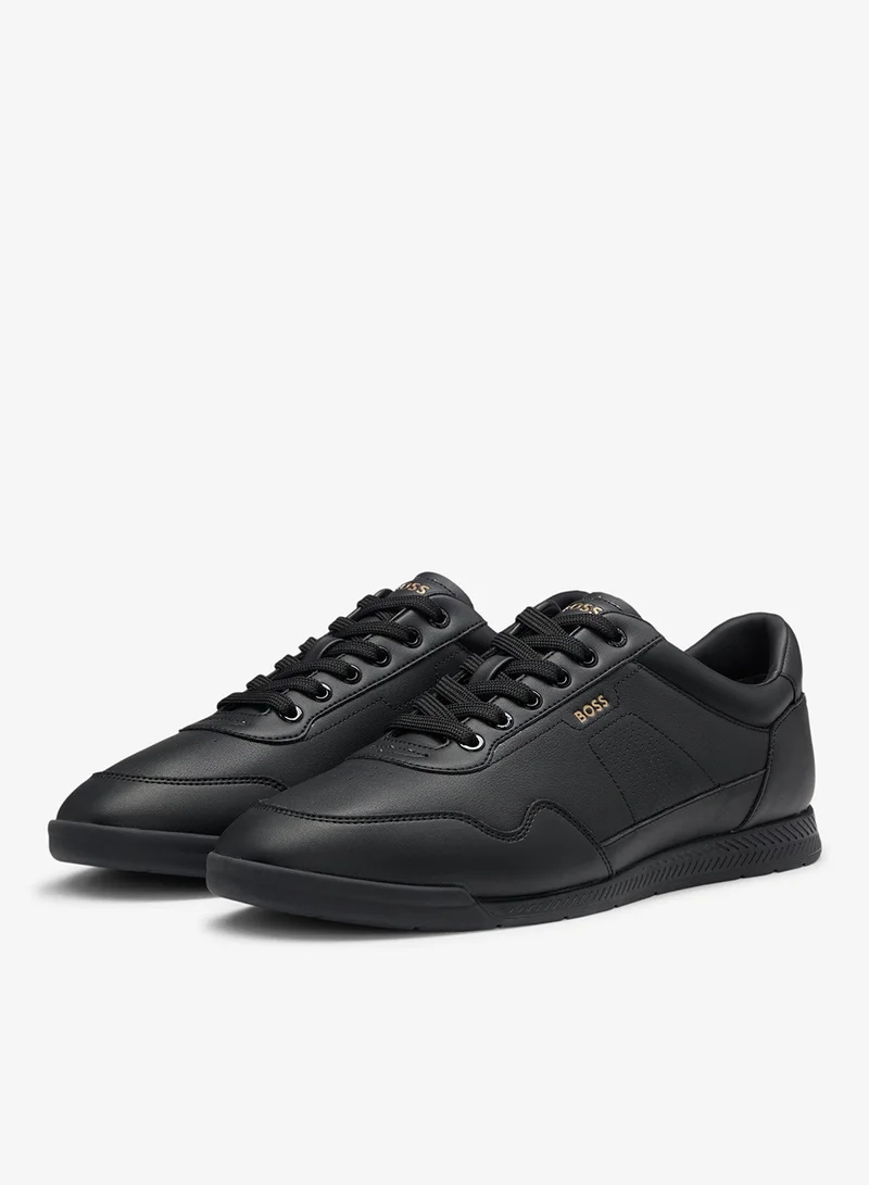 BOSS Leather trainers with gold-tone logo